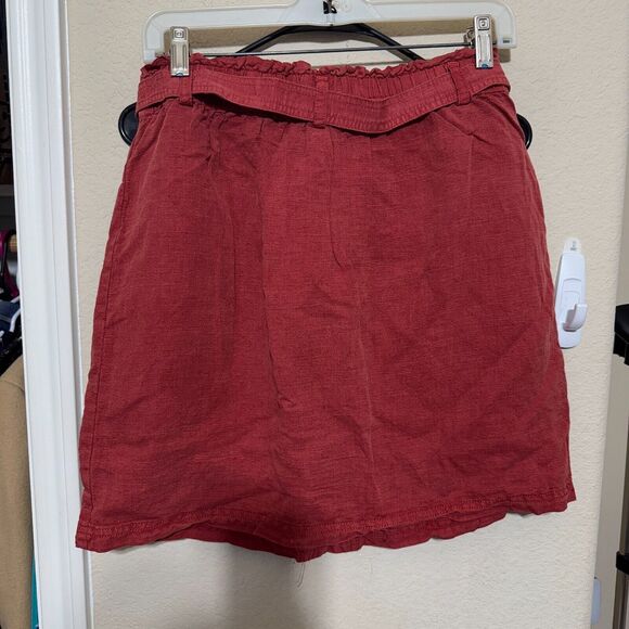 C&C California Womens Skirt Size M Rust Red Linen Blend Button Front Tie Waist - Picture 4 of 5